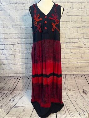 Vintage Carole Little Maxi Dress Sleeveless Appliques V-neck Button Front 10